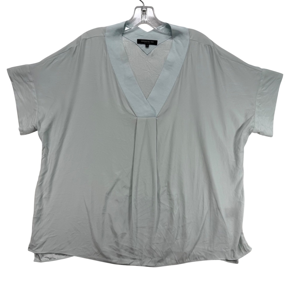 Lafayette‎ 148 New York Silk Top Blouse V-Neck Short Sleeve Blue P/S READ